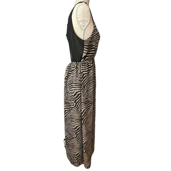 Forever 21 Cream & Black zebra Animal Print Sleeveless Open Back Maxi Dress L - Picture 11 of 14